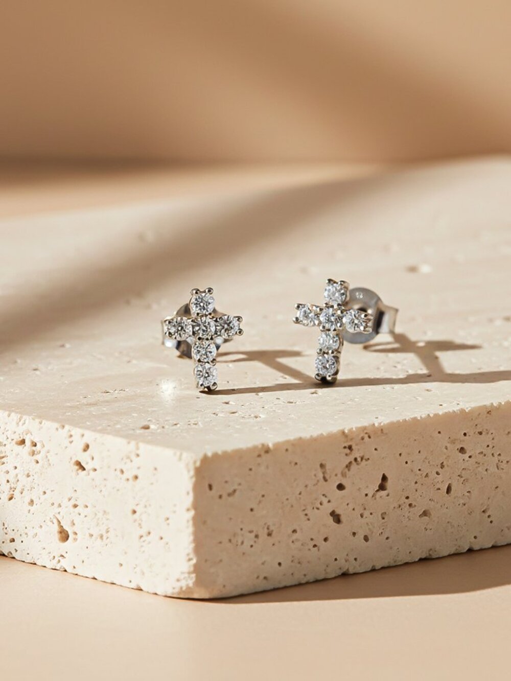Silver Cross Stud Earrings Gold Vermeil (2.5 Micron)